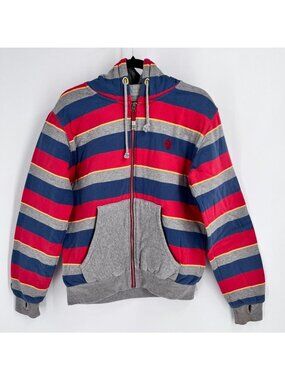 DC Shose Full ZIp Hoodie Size S Red, Blue, Gray, Fully Lined Skater Pockets